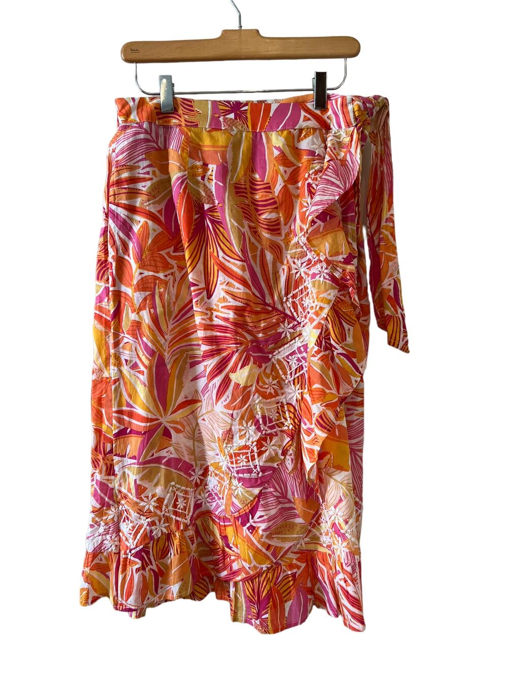 C&C California tropical print faux wrap skirt Sunset L